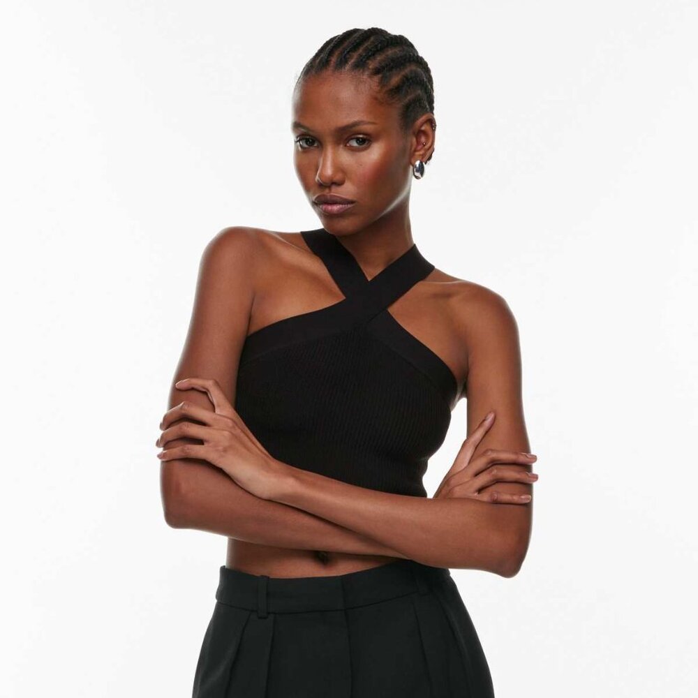 Babaton Sculpt Knit Crisscross Cropped Tank Black L